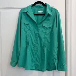 Columbia Womens Long Sleeve Shirt Omni-Shade Sun Protection Green Size XL